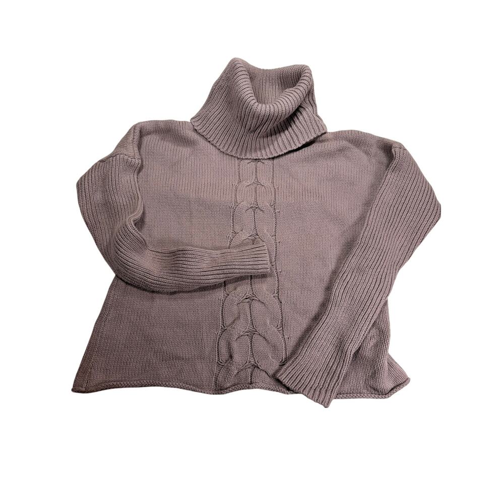 Express Women M Taupe Cable Knit Turtleneck Sweater Cotton Blend Pullover